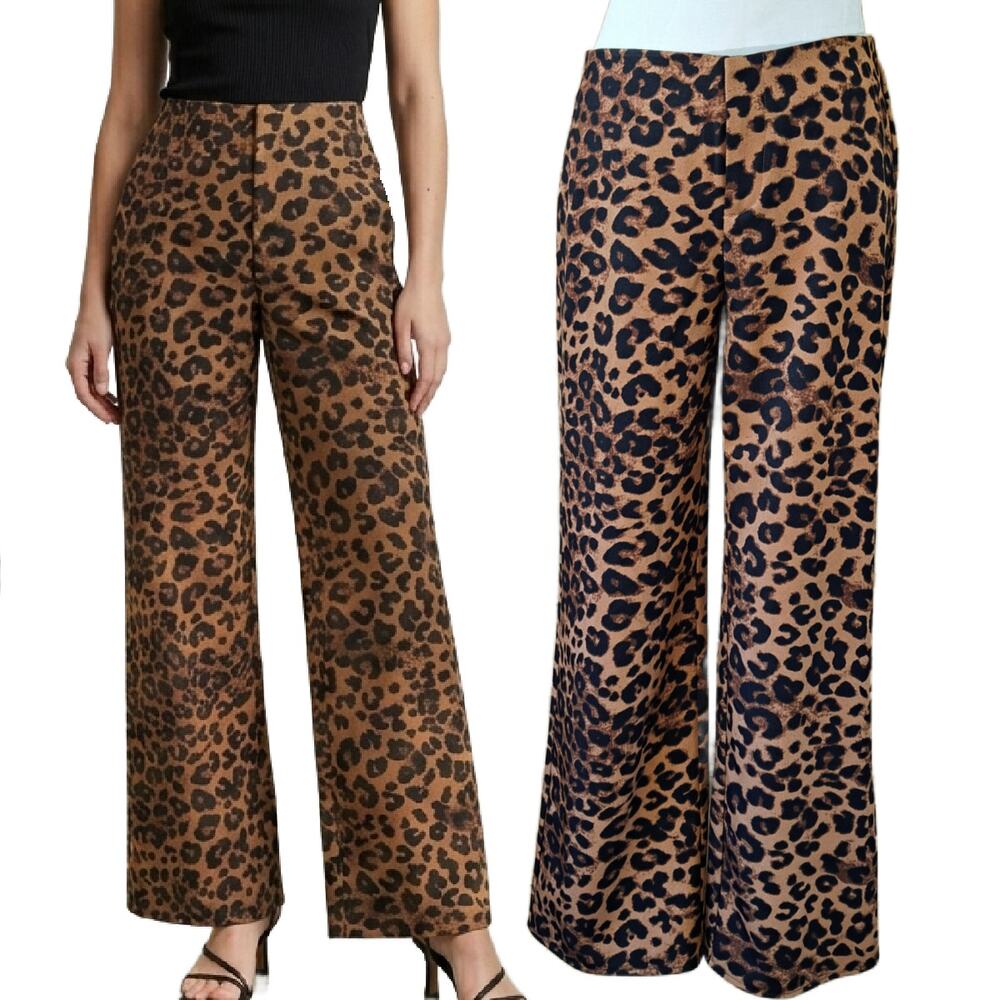 REFORMATION Deadstock Leopard Print Wide Leg Pants Slash Pockets Mid Rise 6P